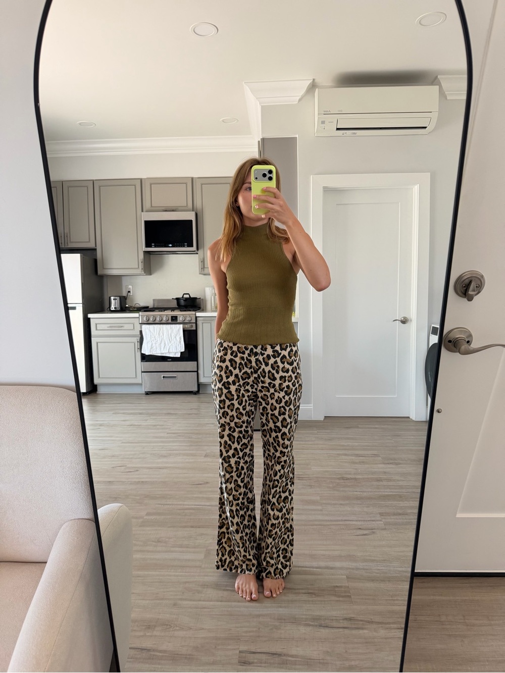 Zara Leopard Print Straight-Leg Pants - Tan Black Cream